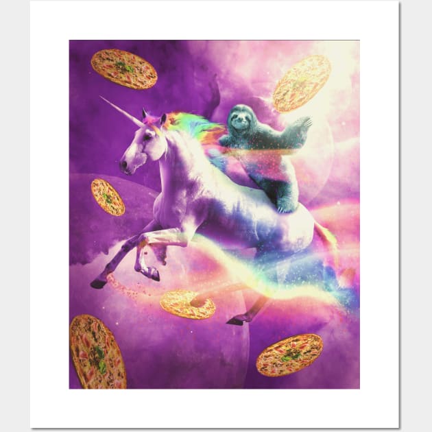 Space Sloth Riding On Flying Unicorn With Pizza Wall Art by Random Galaxy